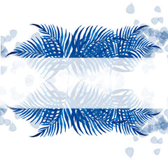 Fototapeta na wymiar Fern Leaves watercolor border frame. Blue Handpainted illustration for greeting card, wedding, Birthday, invitation and lettering.