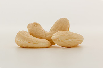 Cashew nut   raw on a white background,close up
