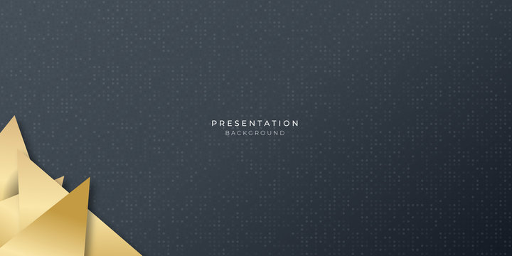 Gold triangle abstract background in black gradient dot pattern with modern and futuristic corporate concept for presentation design