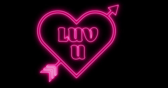 Flickering "LUV U" Valentine's Day Neon Heart