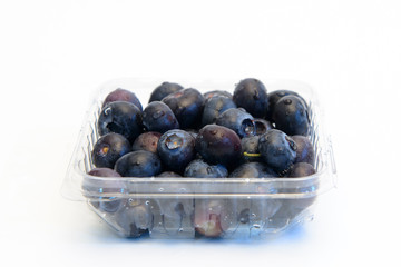 Still life photos of blueberries on a white background.