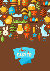 Happy Easter greeting card with holiday items.