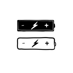 hand drawn battery charging icon illustration with doodle cartoon style vector isolated