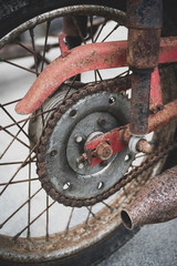 Close-up of rusty motorcycle wheel