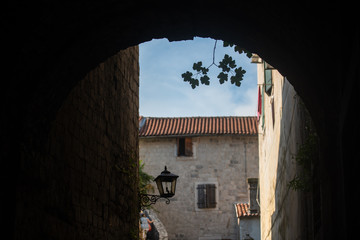 Kotor, Montenegro - June 25, 2018: Small square in historic part of Kotor city