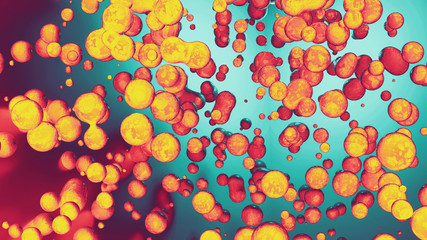 Abstract 3d render of detailed yellow orbs