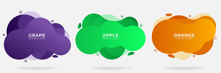 Set of Gradient Modern Abstract Liquid with stripes shape element vector banner. Flat design geometric purple, green, orange template. Element can be used for web and print design. EPS 10