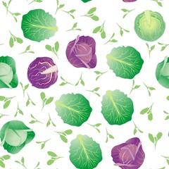 Cute seamless pattern with cartoon head of cabbage
