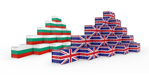 3D Illustration of Cargo Container with Bulgaria Flag on white background. Delivery, transportation, shipping freight transportation. 3d illustration.