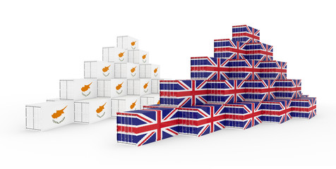 3D Illustration of Cargo Container with Cyprus Flag on white background with shadows. Delivery, transportation, shipping freight transportation.
