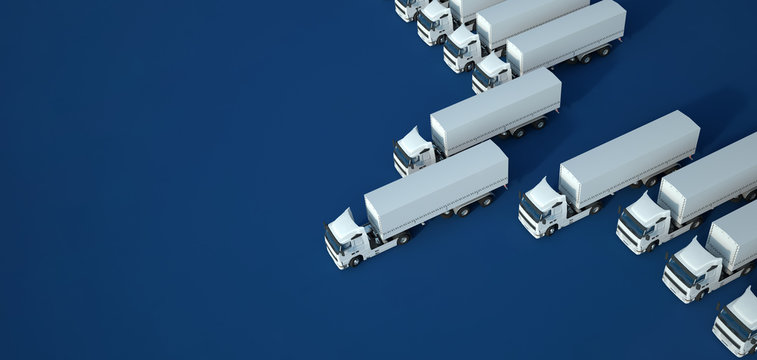 Trucks white blue aereal view