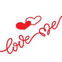 Hand lettering of the phrase - love me with two hearts. Vector design element for valentine`s day, save the date, wedding card.