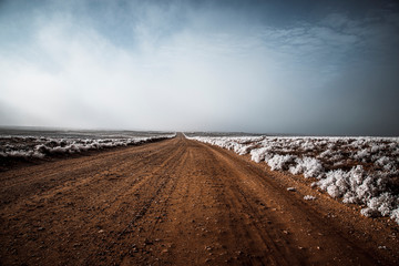 A road in the desert. Astrakhan Oblast, Russia