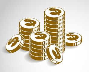 Coin stack cash money or casino chips still-life, vector icon, illustration or logo, revenue or taxes concept, pile of cents.