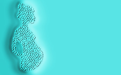 Tablets laid out in the form of a pregnant woman. No pills. Treatment without pills. Pills do harm. Blue background. background. Drug treatment. Doctor, antibiotics. Hospital. 3D rendering