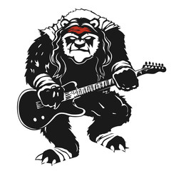the angry stylized black panda with a guitar