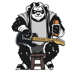 the angry stylized black panda with a guitar