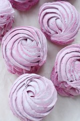 Fototapeta premium Delicious fresh blackcurrant marshmallows for Breakfast macro