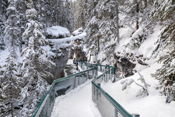 Catwalk in winter at Johnston Canyon in Banff National Park, Alberta, Canada