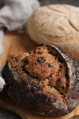 Fresh homemade bread on the table macro