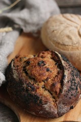 Fresh homemade bread on the table macro