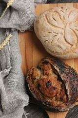 Fresh homemade bread on the table macro