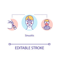 Sinusitis concept icon. Paranasal suffering. Sick patient with nose pain. Sinus inflammation idea thin line illustration. Vector isolated outline RGB color drawing. Editable stroke