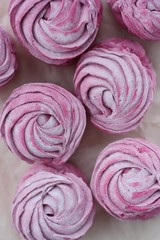 Fototapeta premium Delicious fresh blackcurrant marshmallows for Breakfast macro