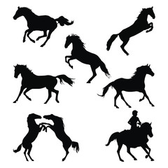 set of horse silhouettes of horses