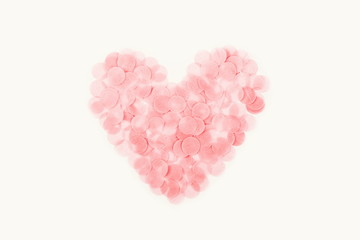 confetti pink hearts on white. gentle valentines day background