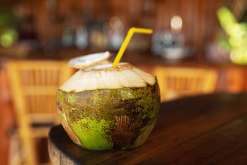 Fresh coconut drink on the table © blackday