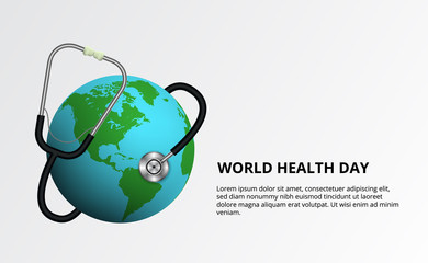world health day. Stethoscope wrapped the globe illustration. Save the world