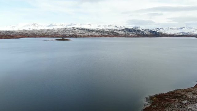 Casual aerial drone footage near Sysenvatnet lake at autumn, Norway