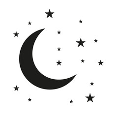 Moon and stars icon isolated. Flat design. Vector Illustration.Night with moon and stars icon in flat style. Night symbol for your web site design, logo. Vector EPS 10.