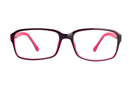 The front view of a children's plastic eyeglasses isolated on a white background
