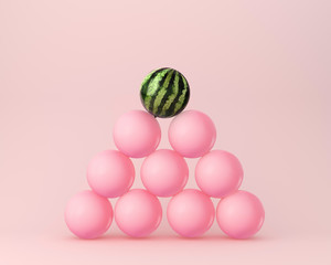 Creative design outstanding watermelon stacked on pastel pink background. minimal idea food and fruit concept.