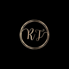 Letter R T logo design with handwriting concept. Creative fashion logo design, couple letter , beauty icon. Logo with hand drawn style for wedding concept -vector
