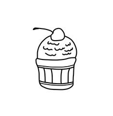 Ice cream in a plate, line drawing, sketch, sketch