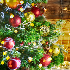 Christmas tree, rustic background