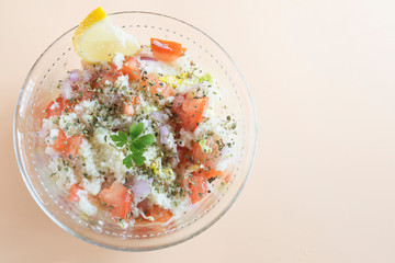 Traditional oriental salad Tabbouleh in bowl