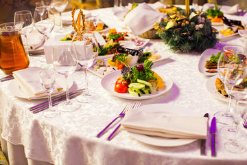 Modern cuisine at the served table in restaurant