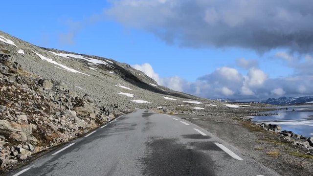 National tourist snow road Aurlandsvegen (f243) running across the mountains. Norway.