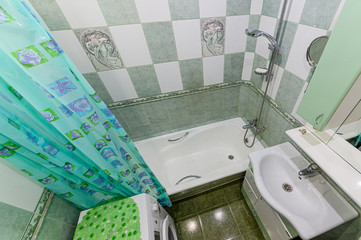 Russia, Moscow- October 10, 2019: interior room apartment modern bright cozy atmosphere. bathroom, sink, decoration elements, toilet