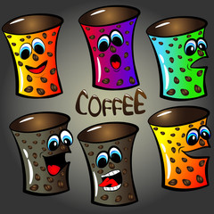 Funny glasses of coffee