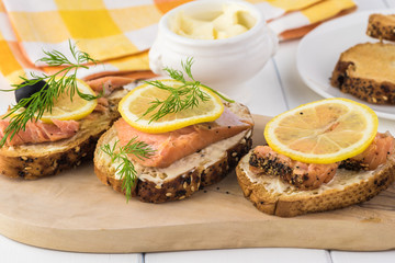 Smoke roasted salmon sandwich.