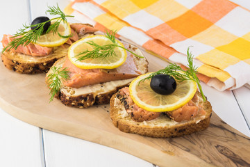 Smoke roasted salmon sandwich.