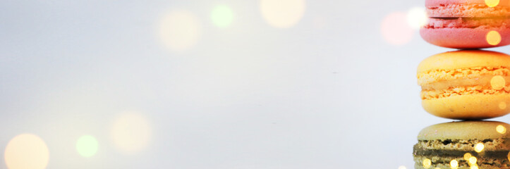 Spring background with blossom and macaroon