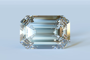 Emerald cut diamond on light blue background