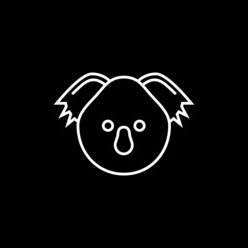 Koala head line icon, linear pictogram isolated on black background. Logo illustration, outline vector sign
