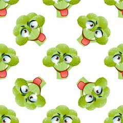 Fototapeta premium Cute seamless pattern with cartoon emoji broccoli